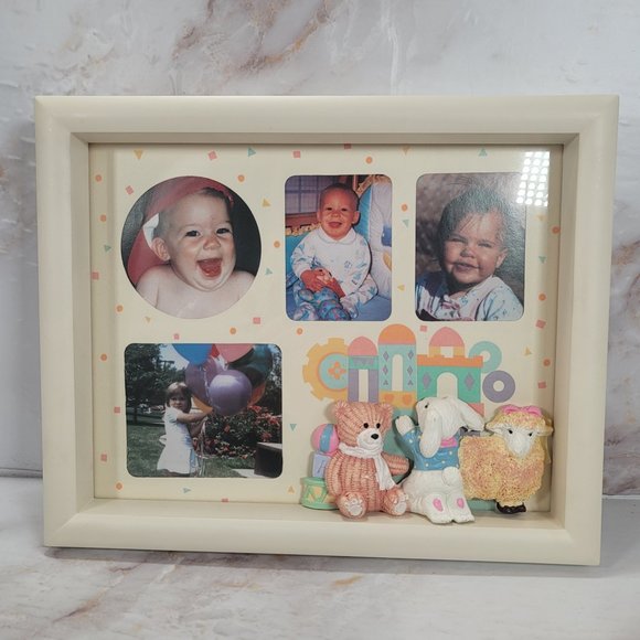 Vintage Mervyns Wooden Photo Frame w/ Poly Animal Attachments Children B… - Picture 1 of 7